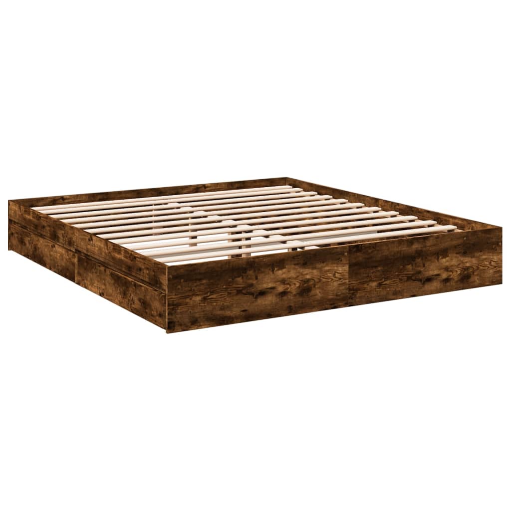 vidaXL Bed Frame with Drawers without Mattress Smoked Oak 200x200 cm