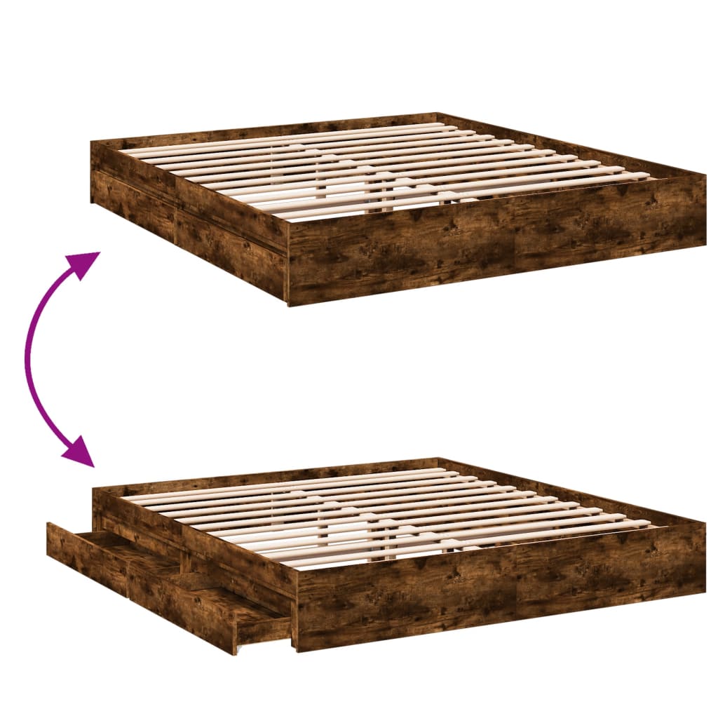 vidaXL Bed Frame with Drawers without Mattress Smoked Oak 200x200 cm