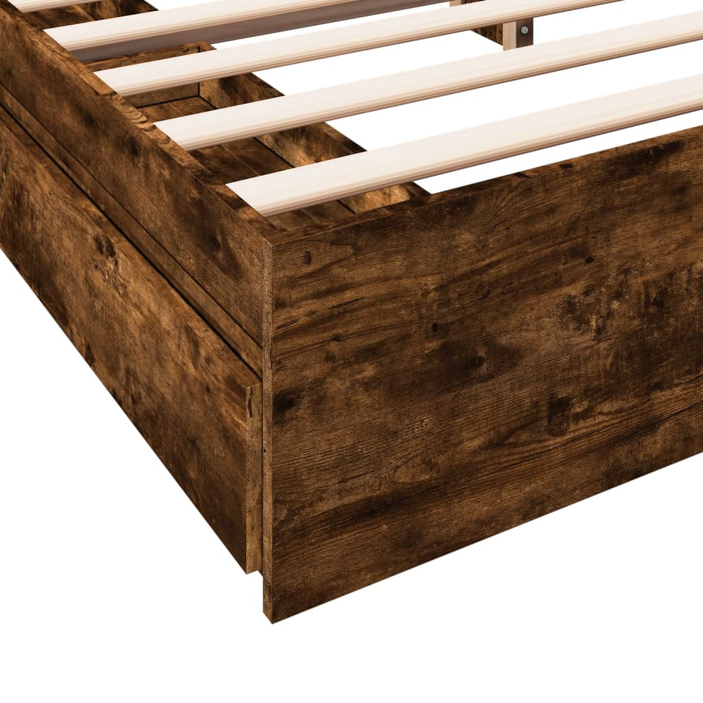 vidaXL Bed Frame with Drawers without Mattress Smoked Oak 200x200 cm