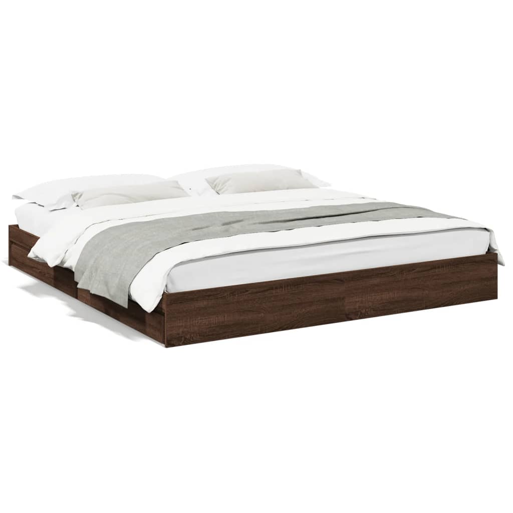 vidaXL Bed Frame with Drawers without Mattress Brown Oak 200x200 cm