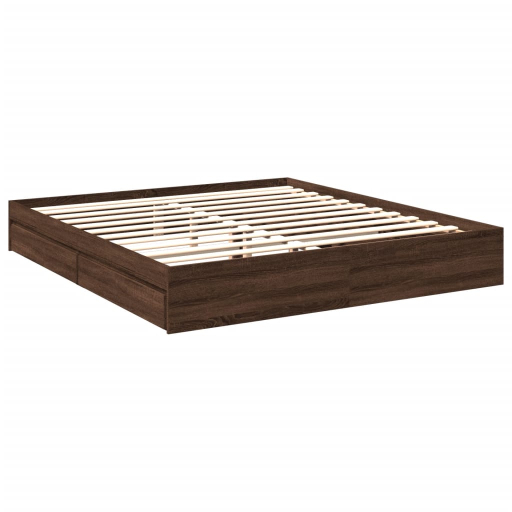 vidaXL Bed Frame with Drawers without Mattress Brown Oak 200x200 cm