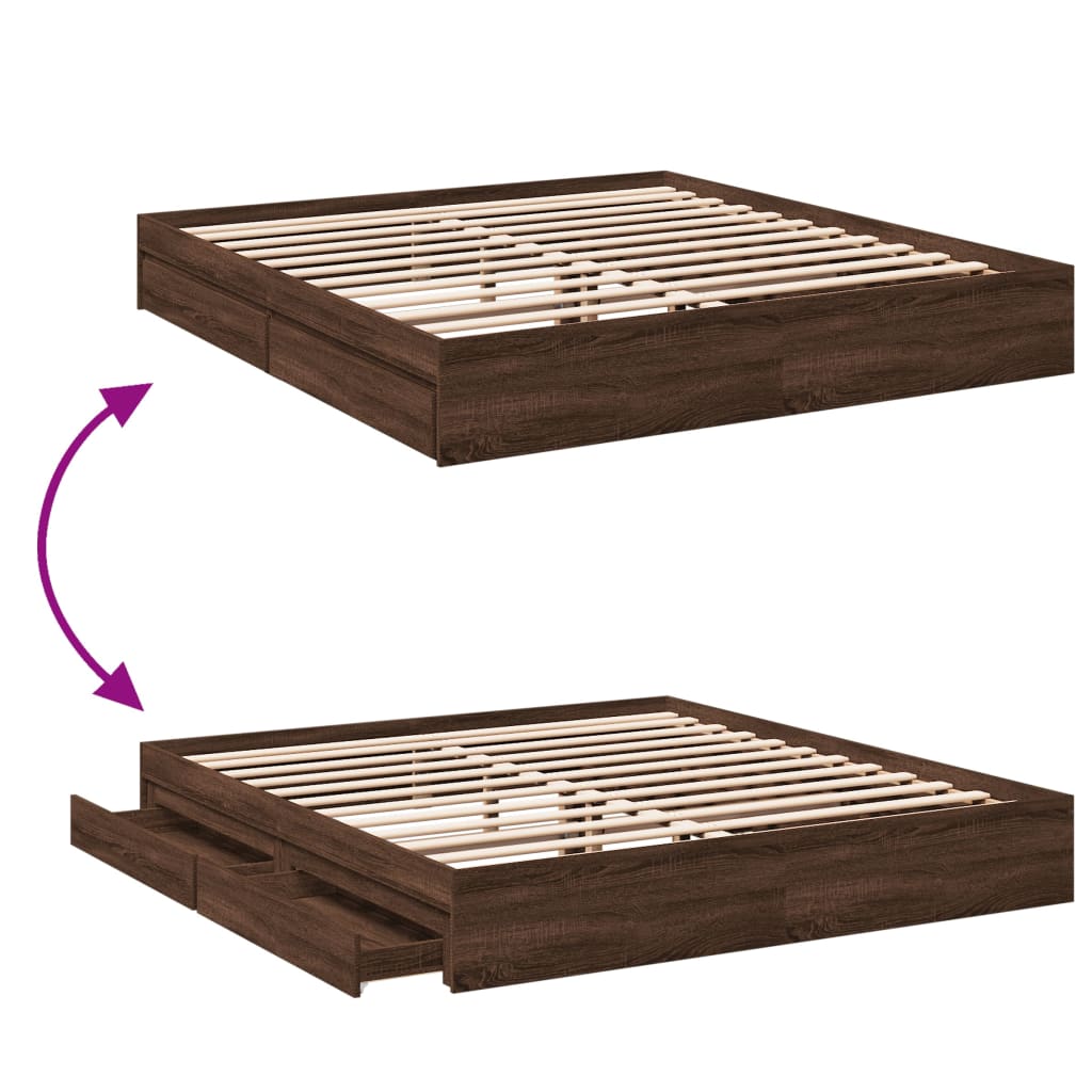 vidaXL Bed Frame with Drawers without Mattress Brown Oak 200x200 cm