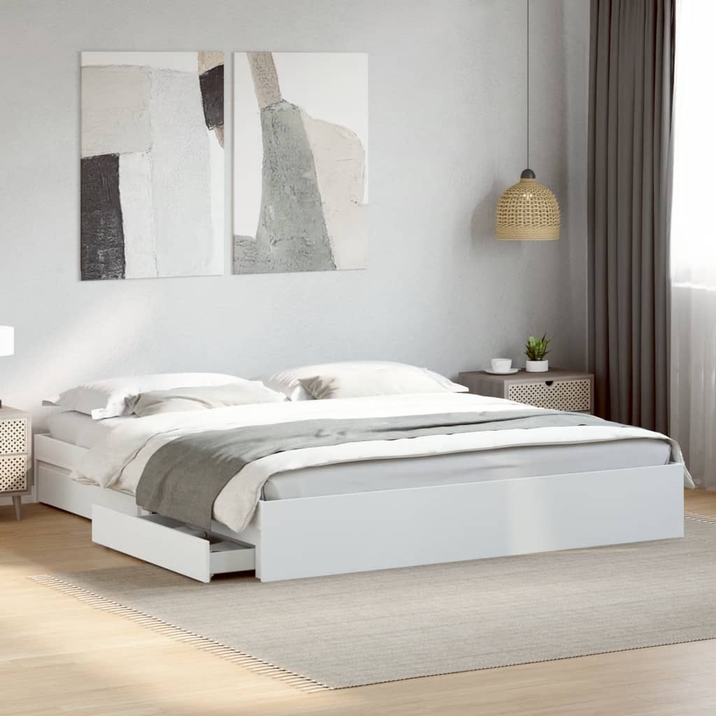 vidaXL Bed Frame with Drawers without Mattress White 180x200 cm Super King