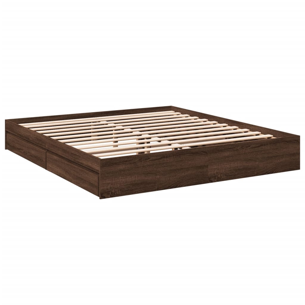 vidaXL Bed Frame with Drawers without Mattress Brown Oak 180x200 cm Super King