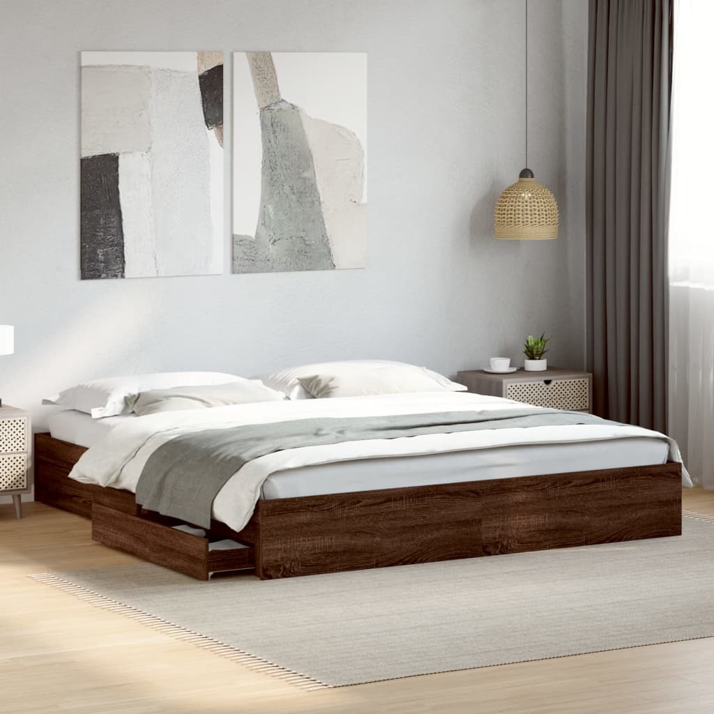 vidaXL Bed Frame with Drawers without Mattress Brown Oak 180x200 cm Super King