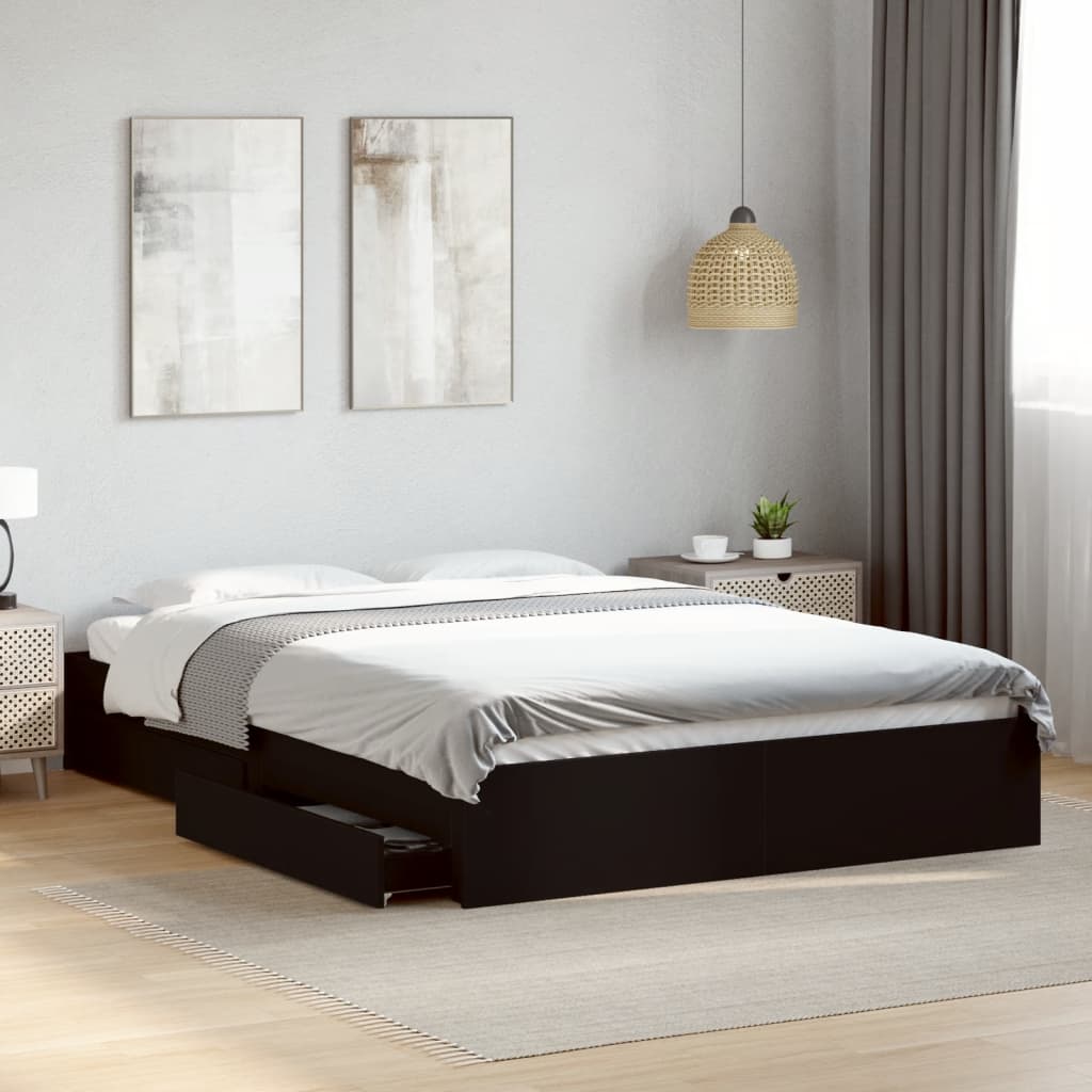 vidaXL Bed Frame with Drawers without Mattress Black 160x200 cm