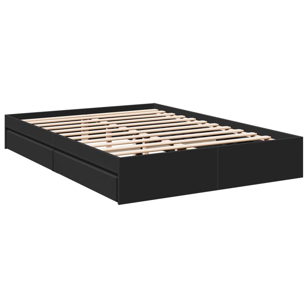 vidaXL Bed Frame with Drawers without Mattress Black 160x200 cm