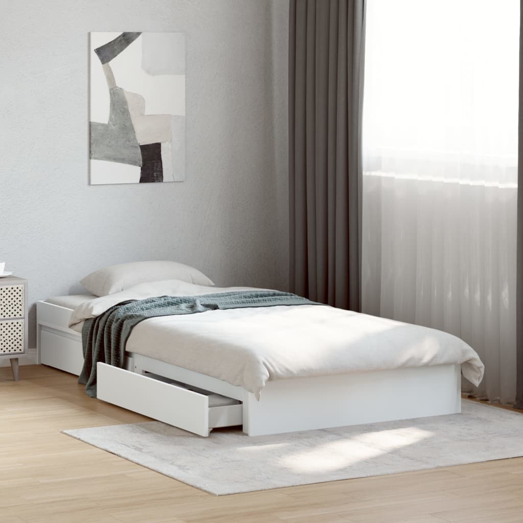 vidaXL Bed Frame with Drawers without Mattress White 100x200 cm