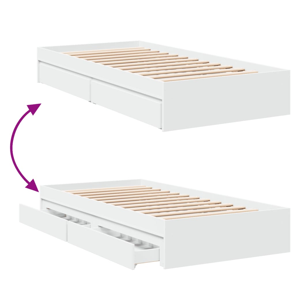 vidaXL Bed Frame with Drawers without Mattress White 100x200 cm