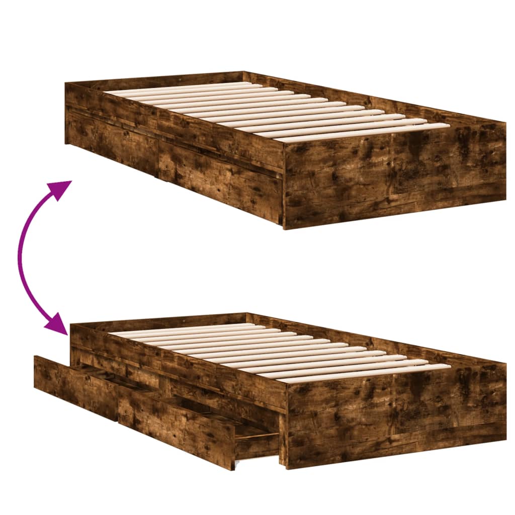 Bed Frame with Drawers without Mattress Smoked Oak 100x200 cm