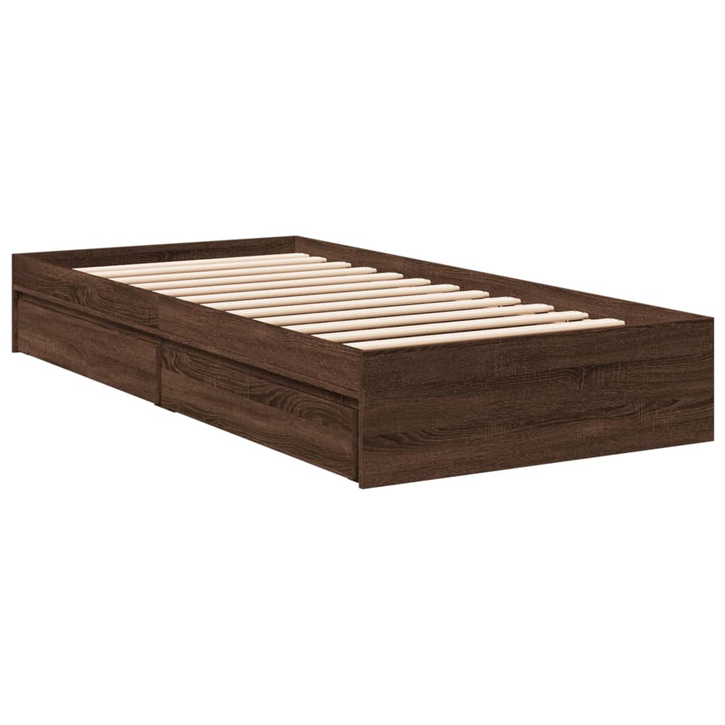 vidaXL Bed Frame with Drawers without Mattress Brown Oak 100x200 cm