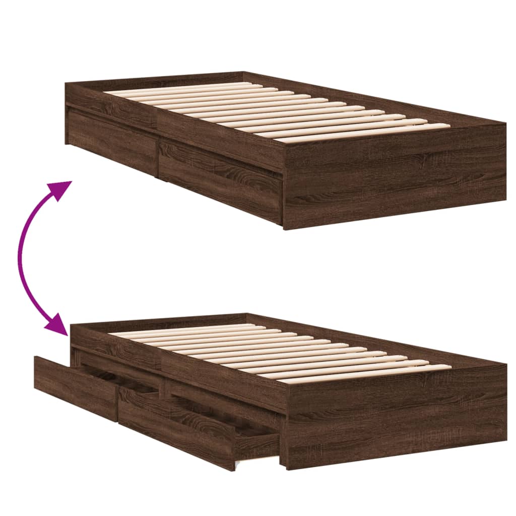 vidaXL Bed Frame with Drawers without Mattress Brown Oak 100x200 cm