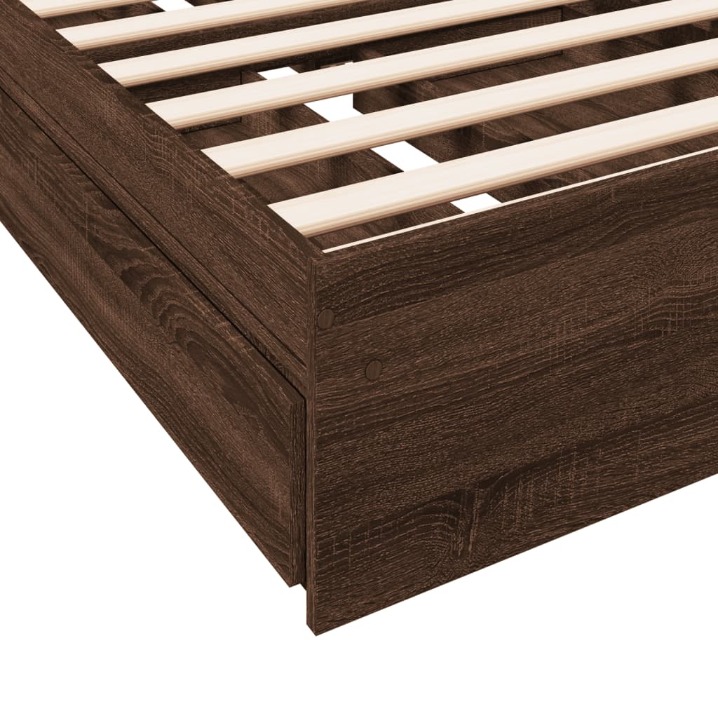 vidaXL Bed Frame with Drawers without Mattress Brown Oak 100x200 cm