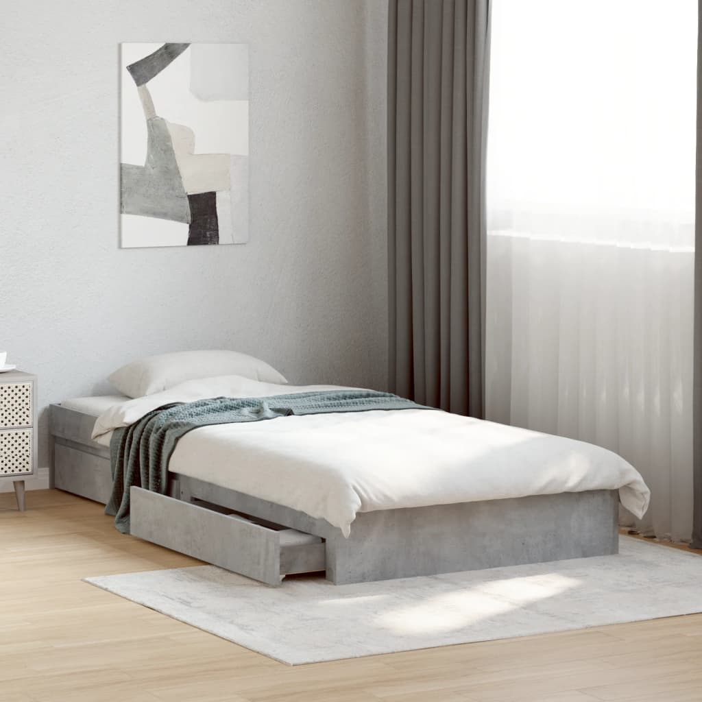 Bed Frame with Drawers without Mattress Concrete Grey 90x200 cm