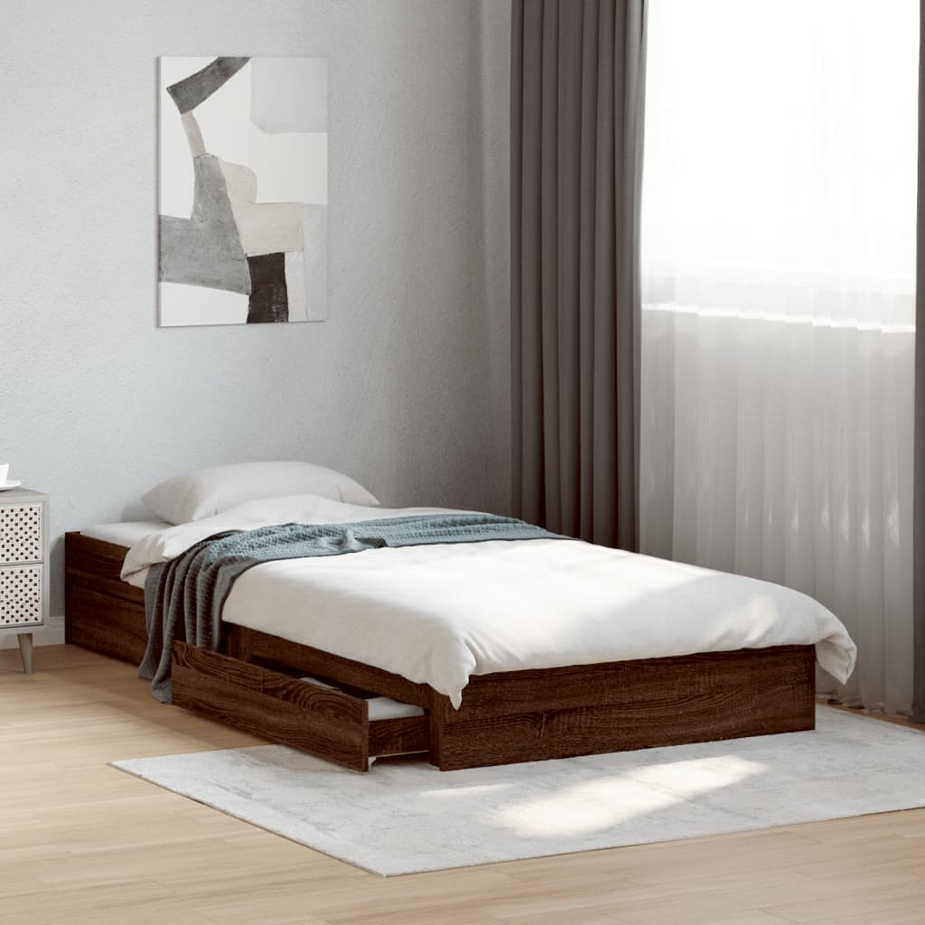 vidaXL Bed Frame with Drawers without Mattress Brown Oak 90x200 cm