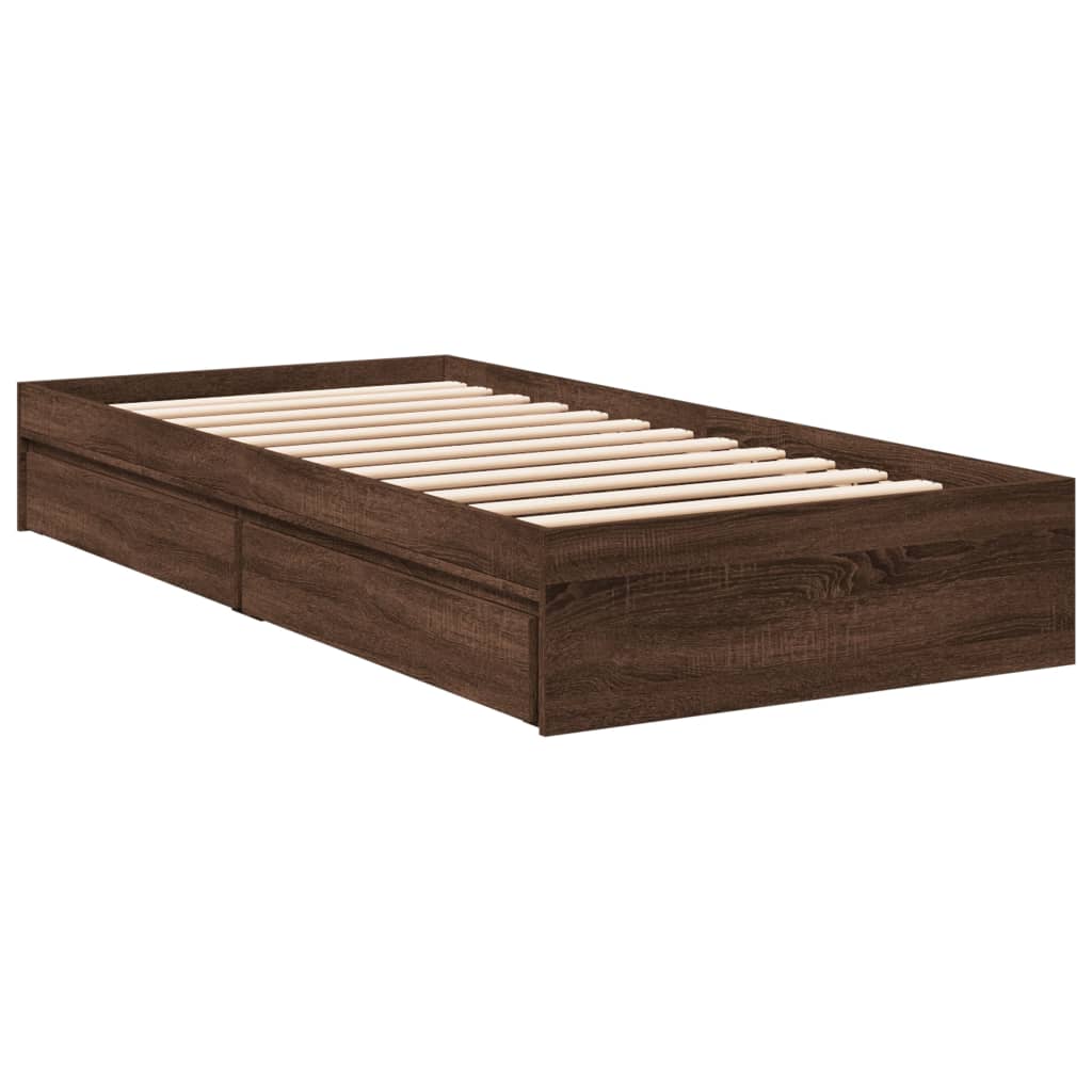 vidaXL Bed Frame with Drawers without Mattress Brown Oak 90x200 cm