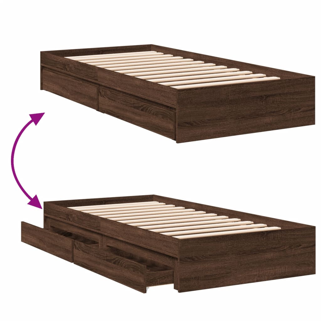 vidaXL Bed Frame with Drawers without Mattress Brown Oak 90x200 cm