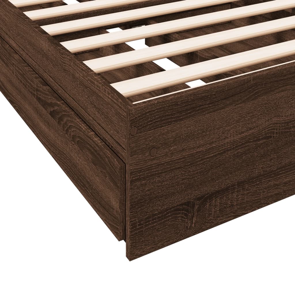 vidaXL Bed Frame with Drawers without Mattress Brown Oak 90x200 cm