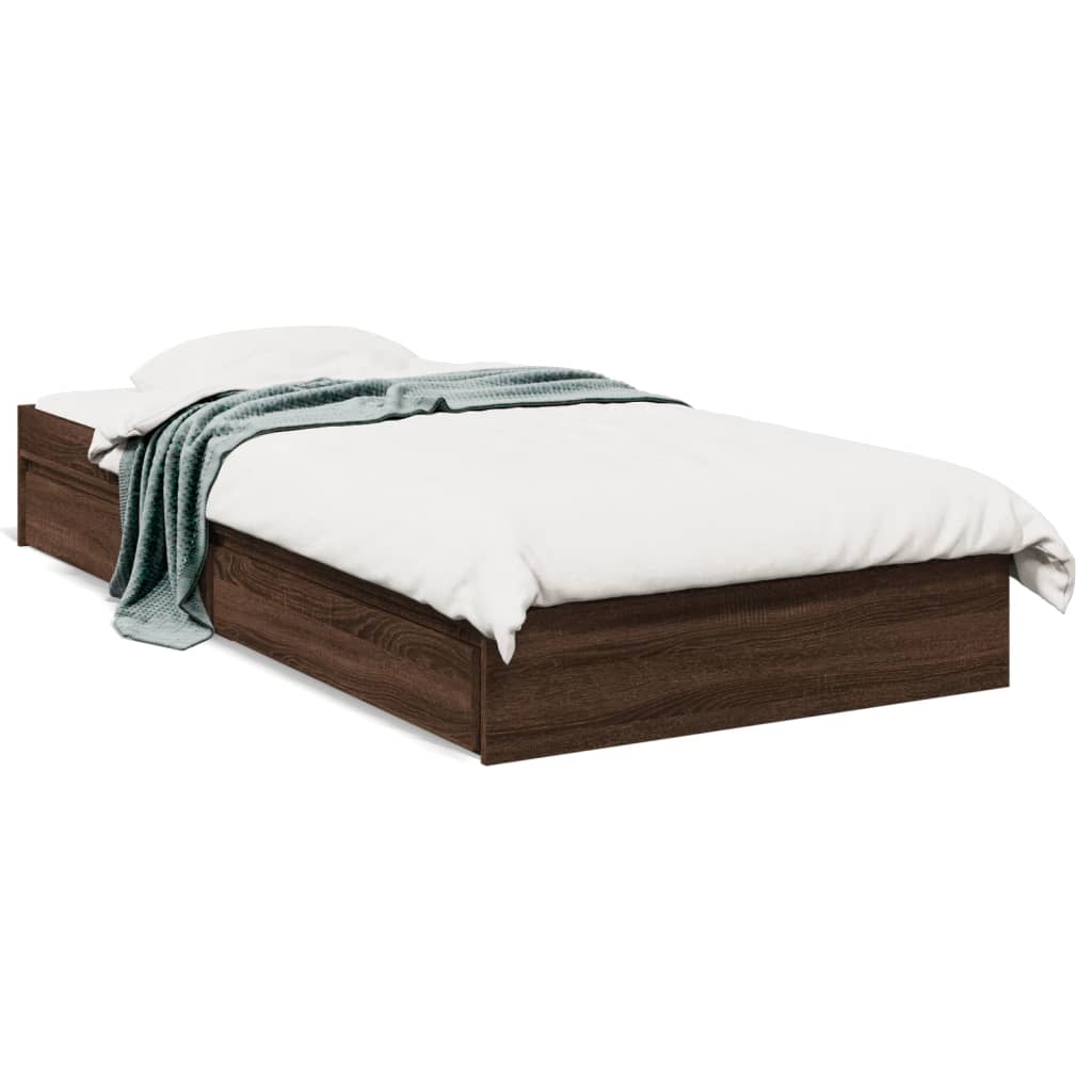 vidaXL Bed Frame with Drawers without Mattress Brown Oak 90x200 cm