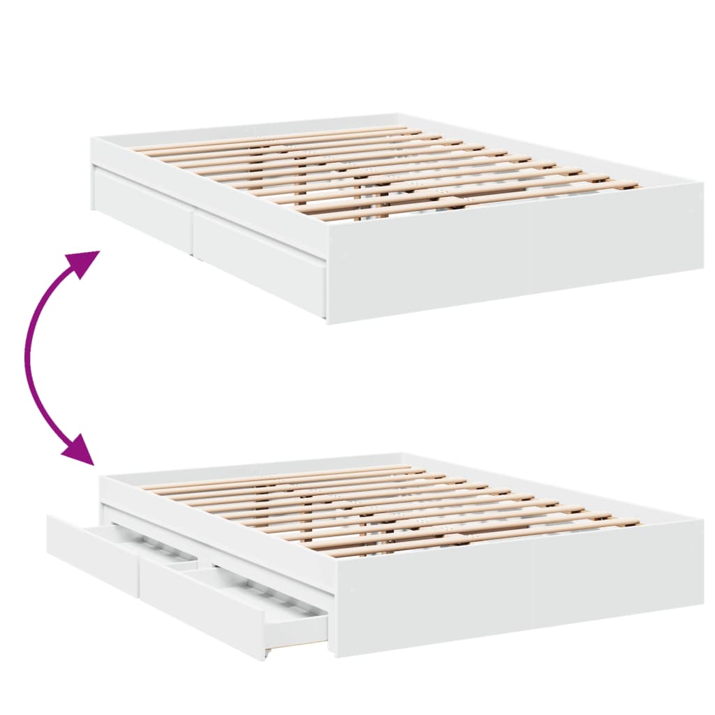 Bed Frame with Drawers without Mattress White 140x190 cm