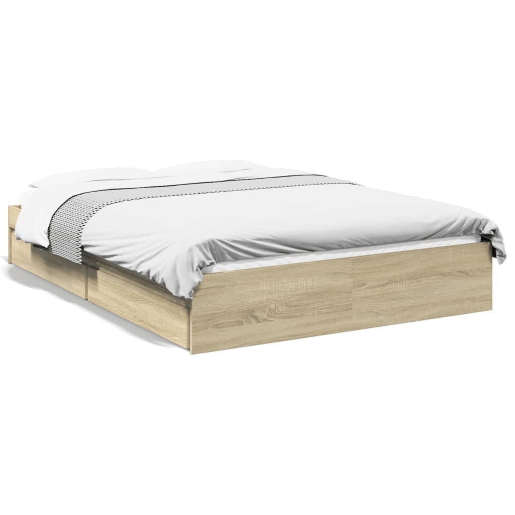 vidaXL Bed Frame with Drawers without Mattress Sonoma Oak 140x190 cm