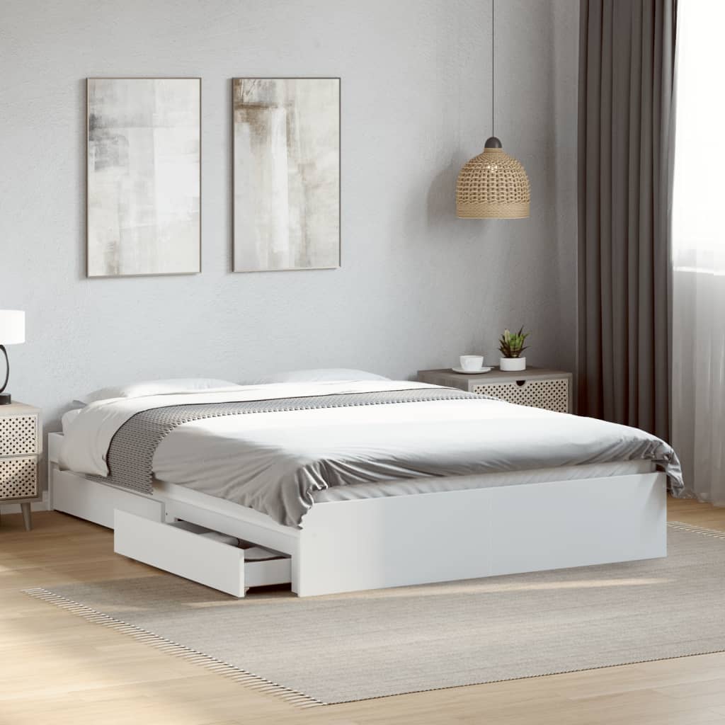 vidaXL Bed Frame with Drawers without Mattress White 120x190 cm Small Double