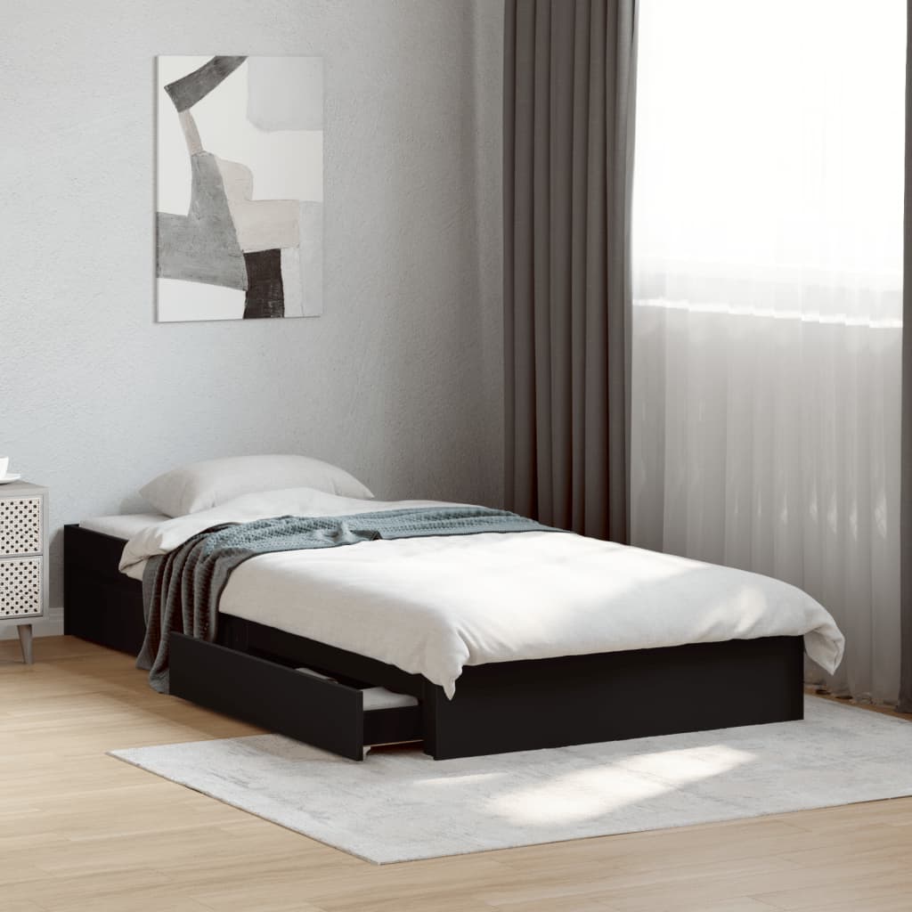 Bed Frame with Drawers without Mattress Black 90x190 cm Single