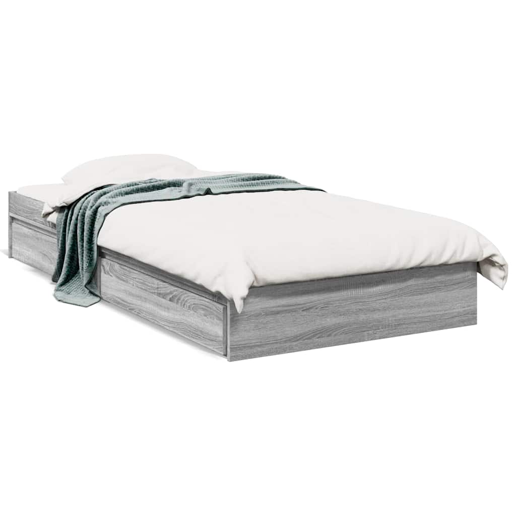 Bed Frame with Drawers without Mattress Grey Sonoma 90x190 cm Single