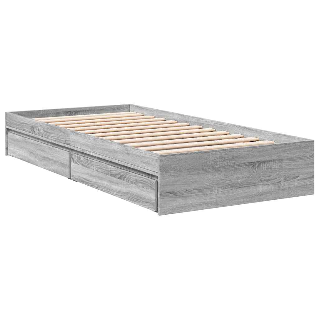 Bed Frame with Drawers without Mattress Grey Sonoma 90x190 cm Single