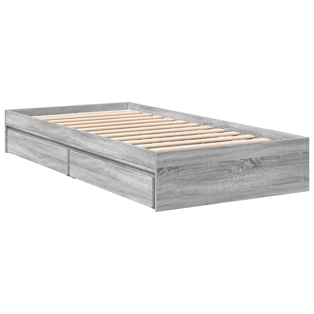 Bed Frame with Drawers without Mattress Grey Sonoma 90x190 cm Single