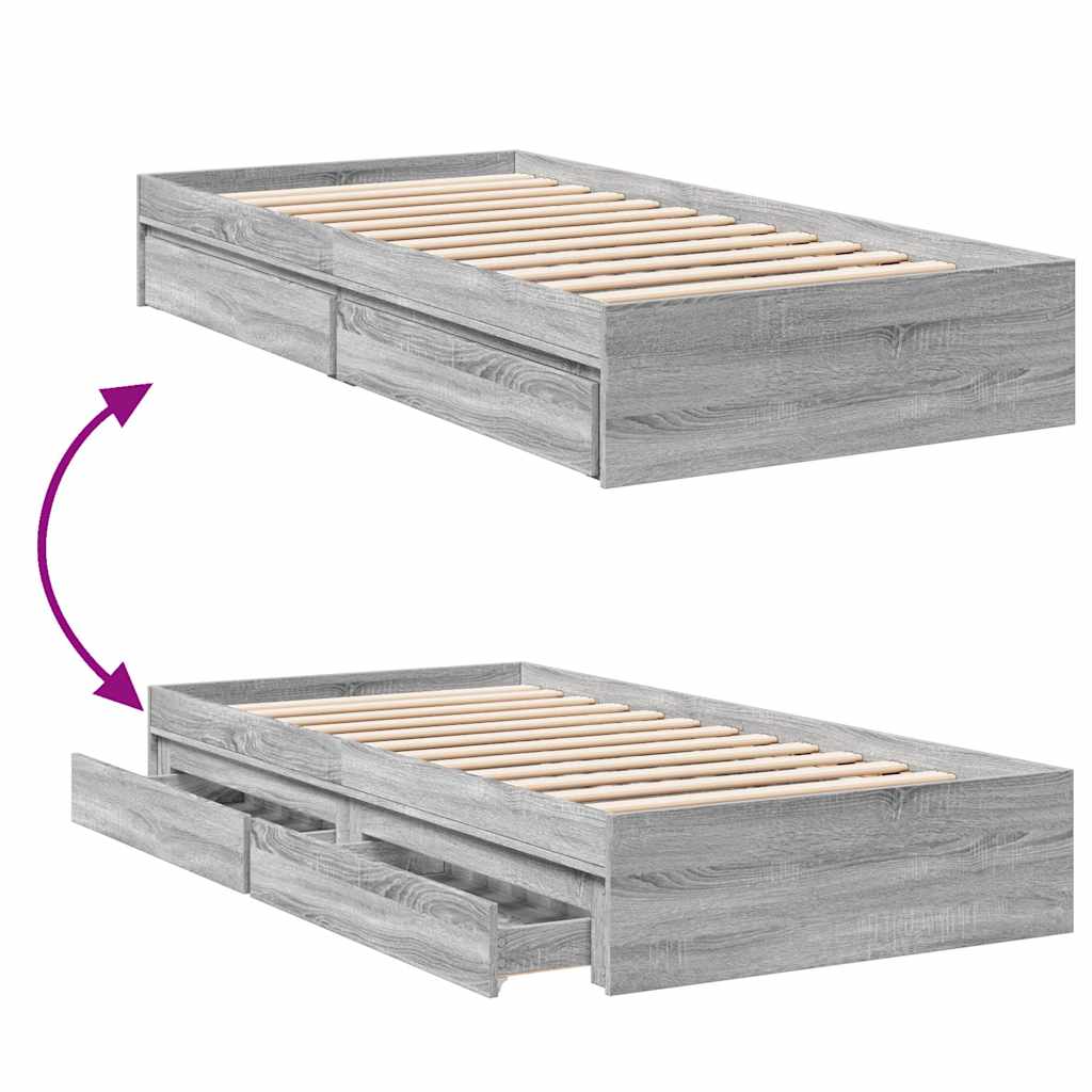 Bed Frame with Drawers without Mattress Grey Sonoma 90x190 cm Single
