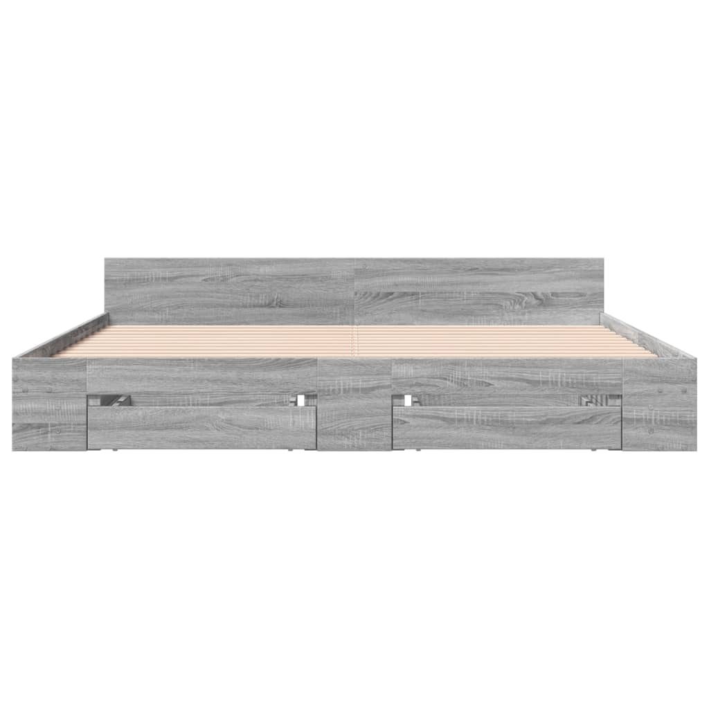 Bed Frame with Drawers without Mattress Grey Sonoma 200x200 cm