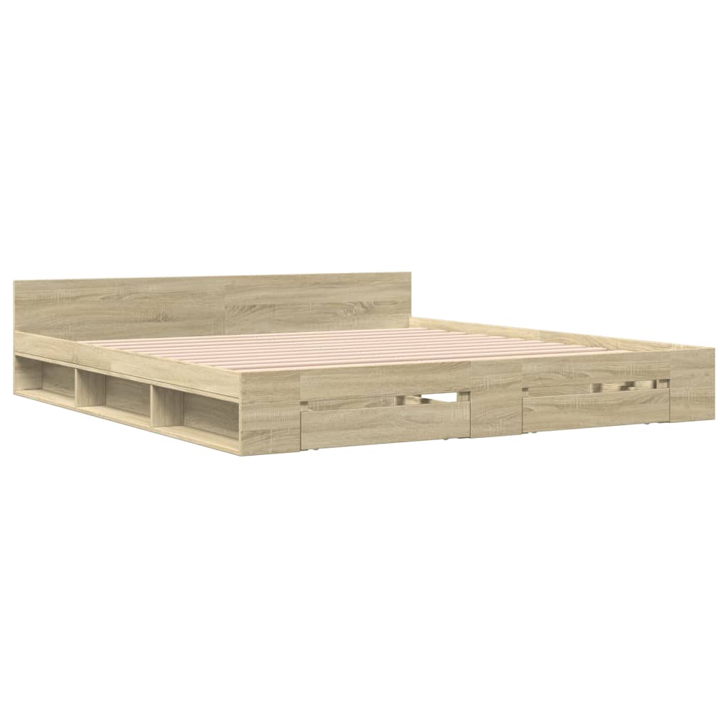 vidaXL Bed Frame with Drawers without Mattress Sonoma Oak 180x200 cm Super King