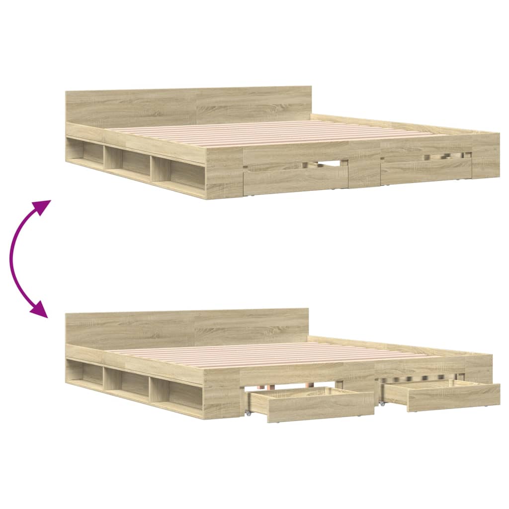 vidaXL Bed Frame with Drawers without Mattress Sonoma Oak 180x200 cm Super King