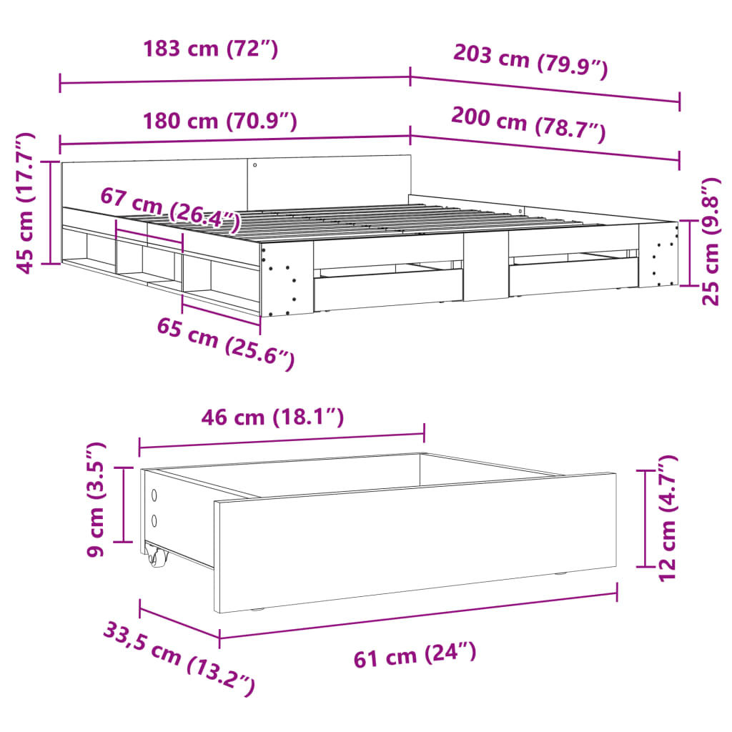 vidaXL Bed Frame with Drawers without Mattress Sonoma Oak 180x200 cm Super King