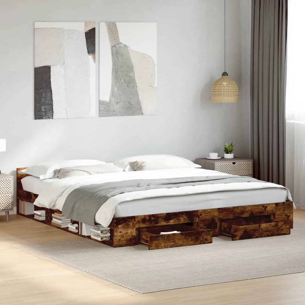 vidaXL Bed Frame with Drawers without Mattress Smoked Oak 180x200 cm Super King