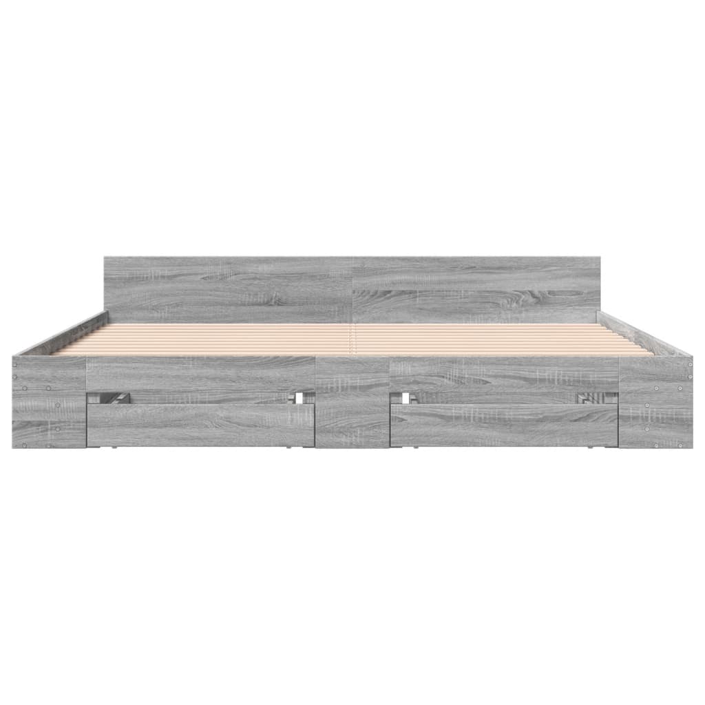 Bed Frame with Drawers without Mattress Grey Sonoma 180x200 cm Super King