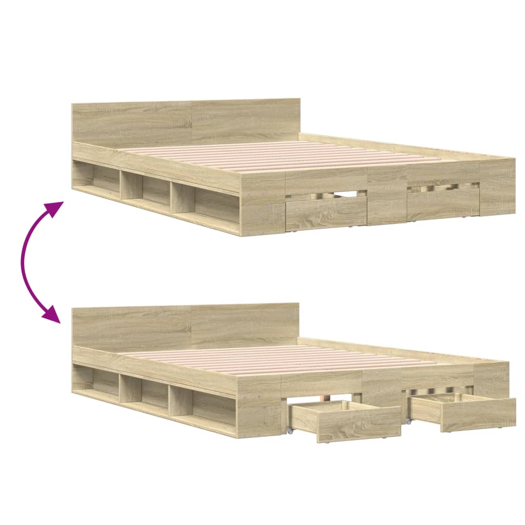 Bed Frame with Drawers without Mattress Sonoma Oak 160x200 cm