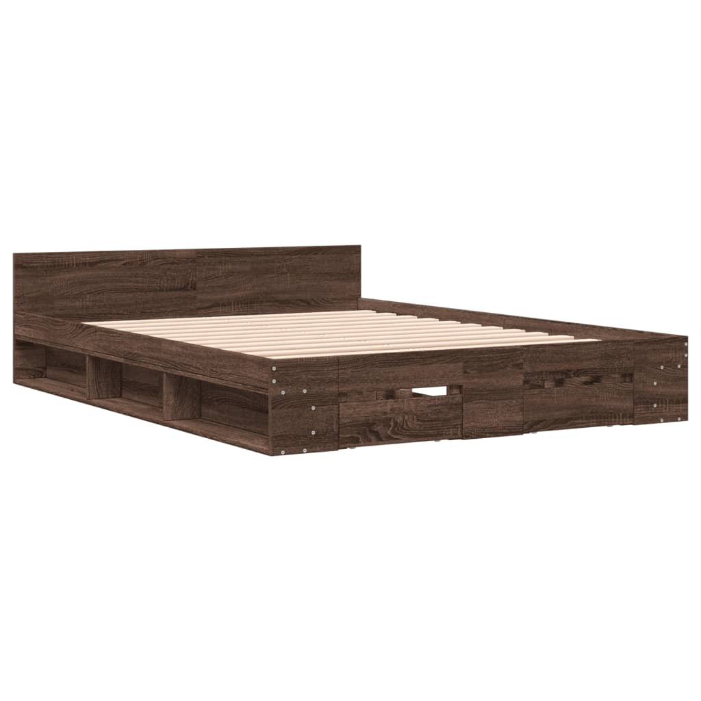 vidaXL Bed Frame with Drawers without Mattress Brown Oak 160x200 cm