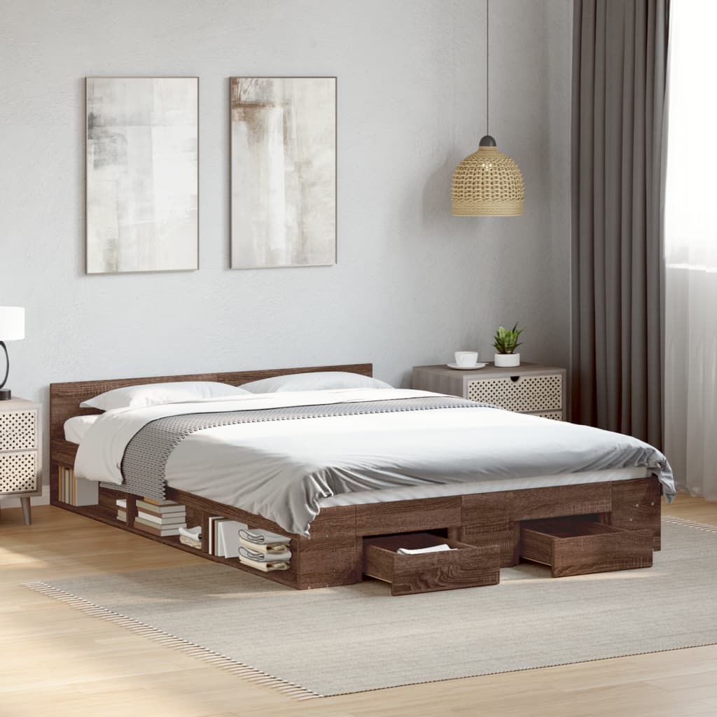 vidaXL Bed Frame with Drawers without Mattress Brown Oak 160x200 cm