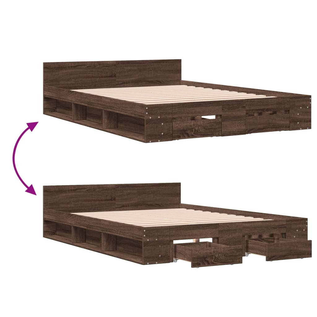 vidaXL Bed Frame with Drawers without Mattress Brown Oak 160x200 cm