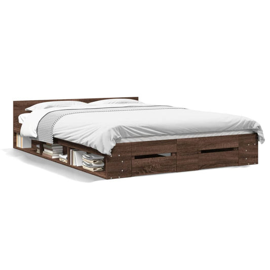 vidaXL Bed Frame with Drawers without Mattress Brown Oak 160x200 cm