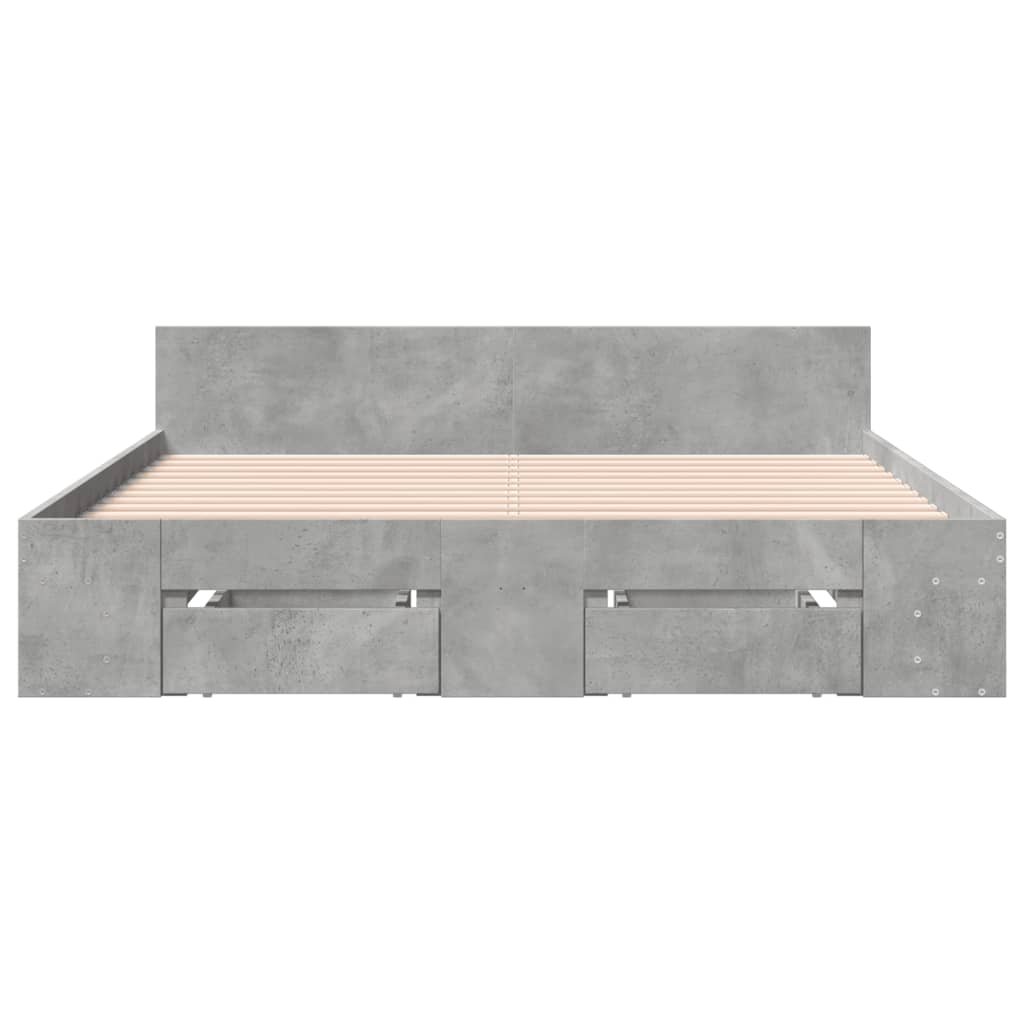 Bed Frame with Drawers without Mattress Concrete Grey 150x200 cm King Size