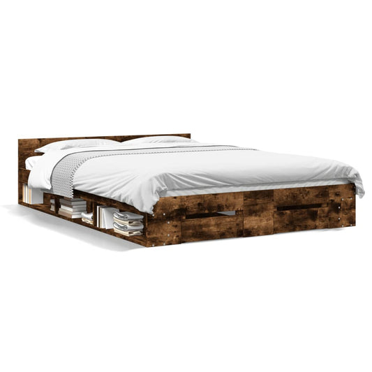 vidaXL Bed Frame with Drawers without Mattress Smoked Oak 150x200 cm King Size