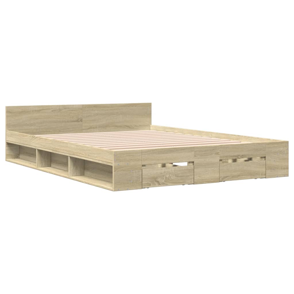 vidaXL Bed Frame with Drawers without Mattress Sonoma Oak 140x200 cm