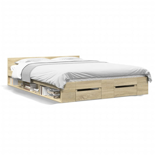 vidaXL Bed Frame with Drawers without Mattress Sonoma Oak 140x200 cm