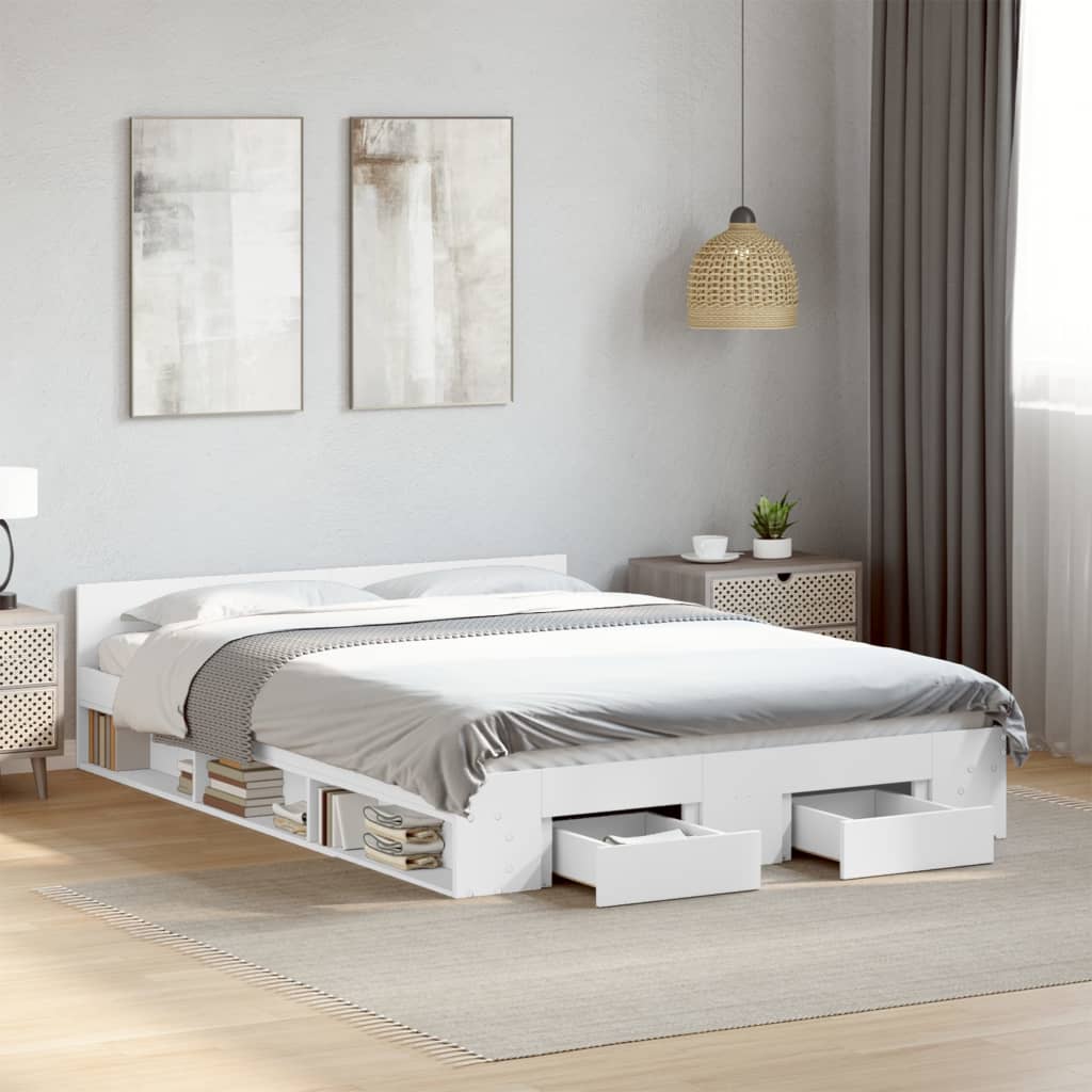 vidaXL Bed Frame with Drawers without Mattress White 120x200 cm