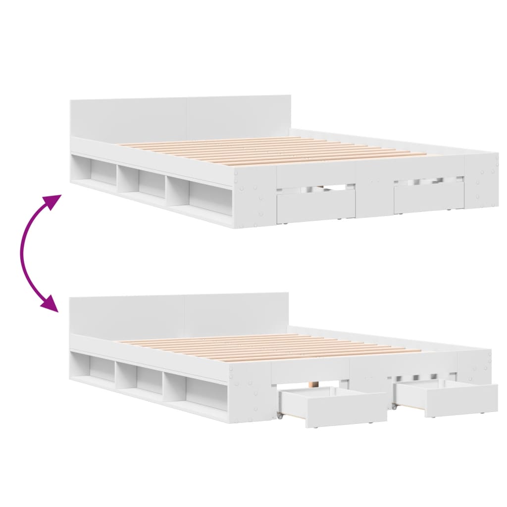 vidaXL Bed Frame with Drawers without Mattress White 120x200 cm