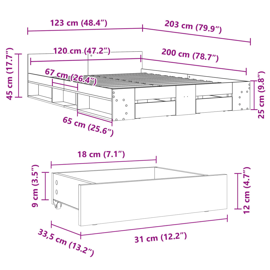 vidaXL Bed Frame with Drawers without Mattress White 120x200 cm