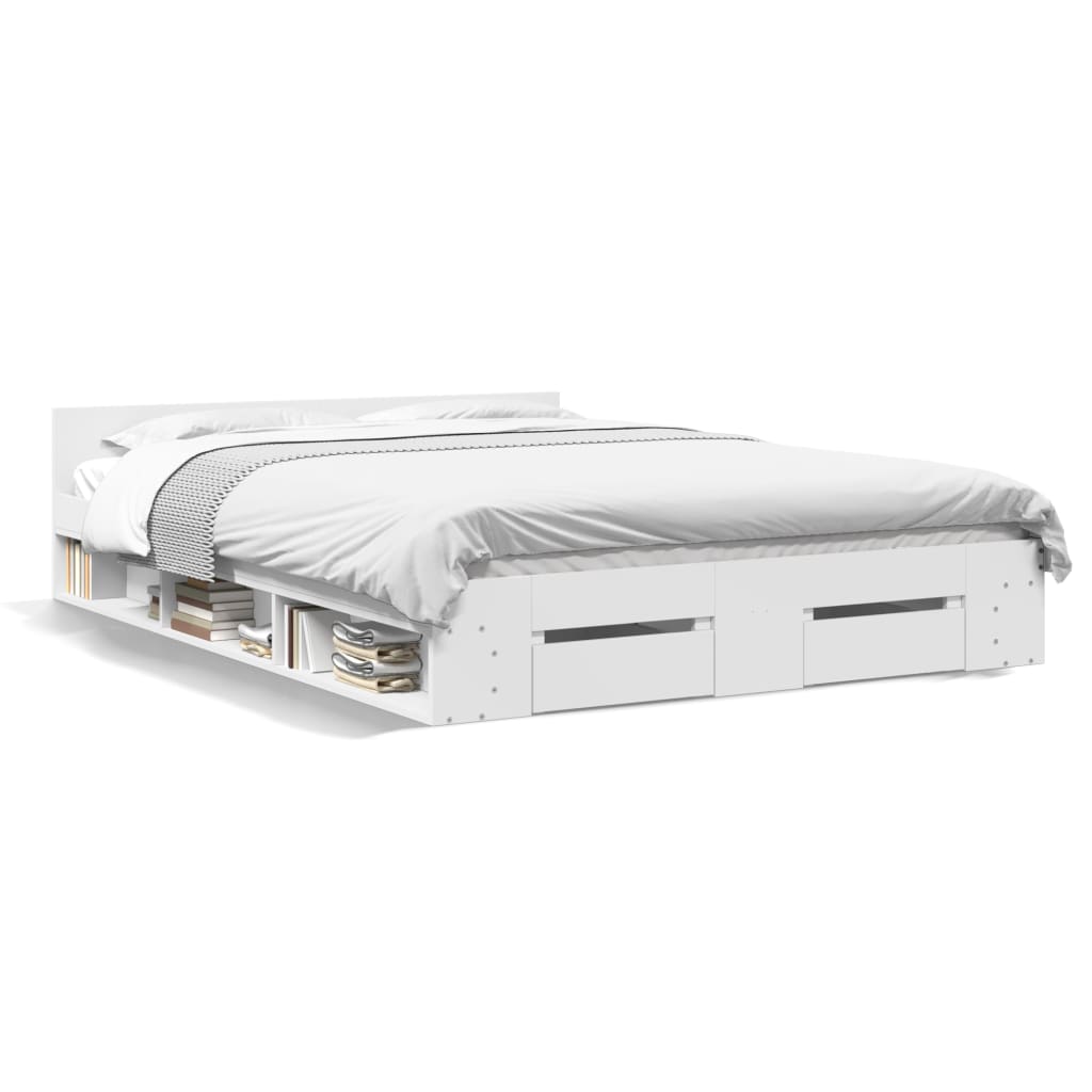 Bed Frame with Drawers without Mattress White 140x190 cm